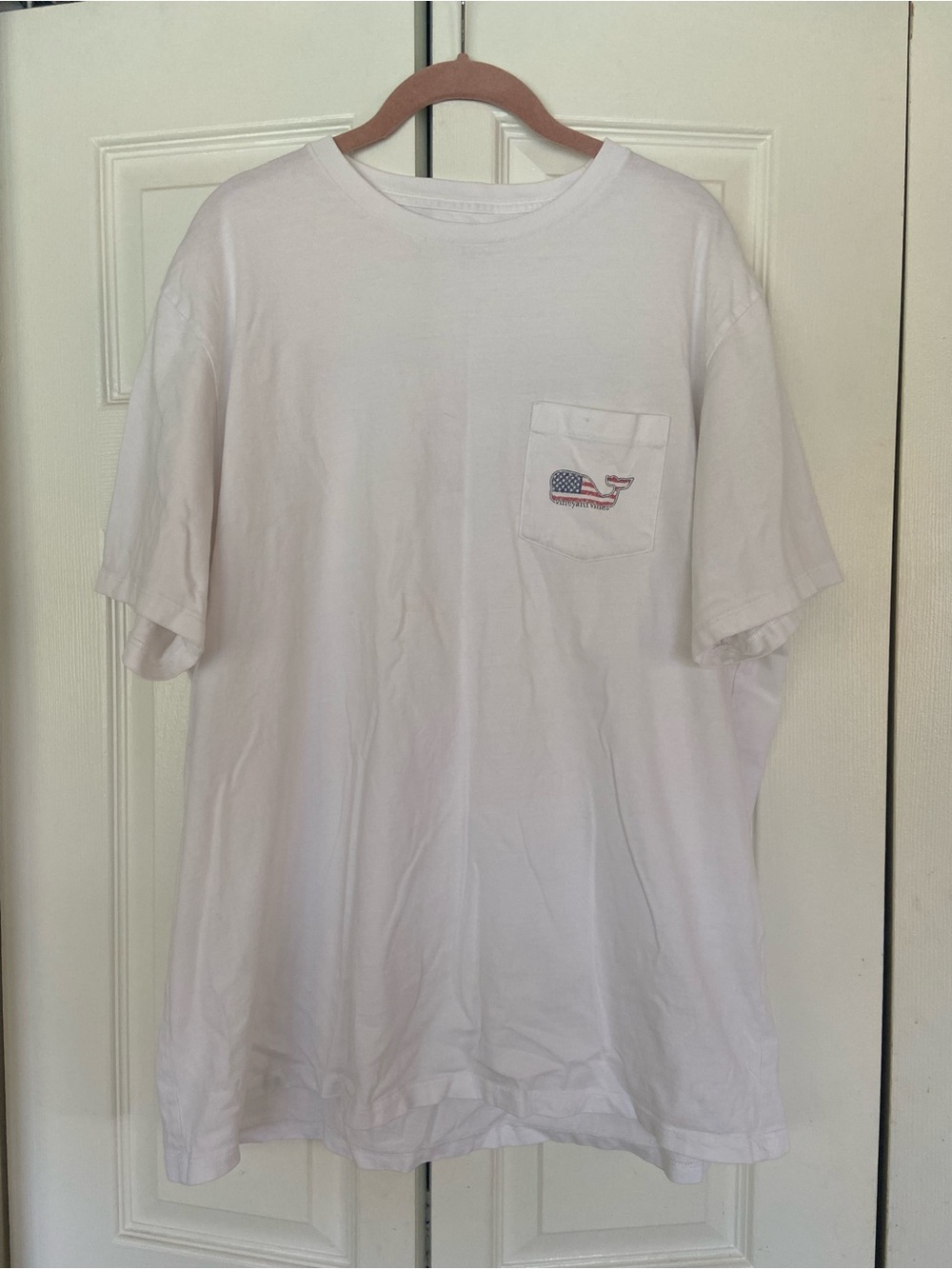 Vineyard Vines White Short Sleeve Pocket Tee with Flag Whale